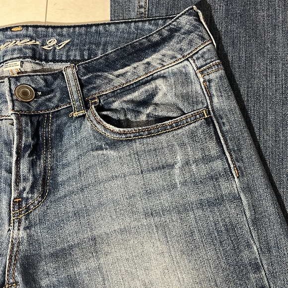 Forever 21 super flare denim jeans distressed low rise Y2K sz 28 light wash - Picture 3 of 10